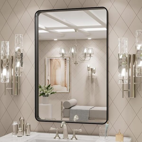 50% Spring Deal On LOAAO 20X30 Inch Black Metal Framed Bathroom Mirror - Image 4