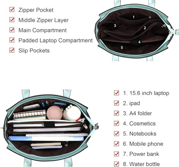 Limited 50% off with code 50DX6D1V on Laptop Bag for Women,15.6 Inch Multi Pocket Padded Tote Bags - Image 7
