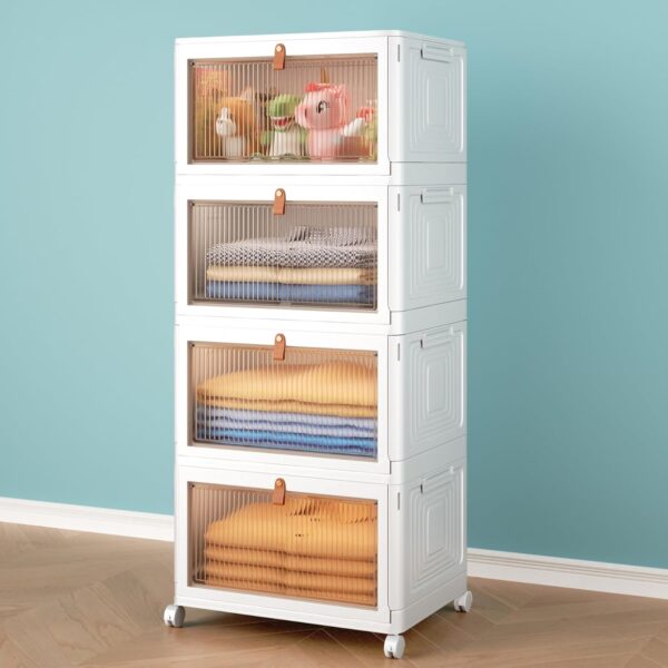 48% Limited Time Off On 4 Tier Storage Bins with Lids, 23QT Stackable Closet Organizers and Storage with Wheels