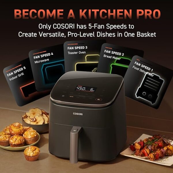 25% Off ON COSORI Air Fryer 9-in-1, Compact & Large 6-Qt, Fast Turbo Modes, 90°–450°F Even Results With Precise Temperature Control, Up to 95% Less Oil*, Roast, Bake, Dry, Reheat, Frozen, Broil, Proof, Grey - Image 6