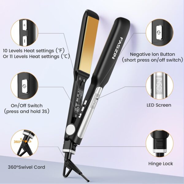 75% Limited Time Off on Professional Hair Straightener, 1.65inch Wide-Plate, Titanium Negative Ion Flat Iron, 30s Rapid Heating - Image 8