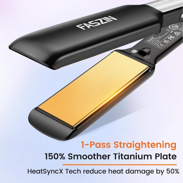75% Limited Time Off on Professional Hair Straightener, 1.65inch Wide-Plate, Titanium Negative Ion Flat Iron, 30s Rapid Heating - Image 2