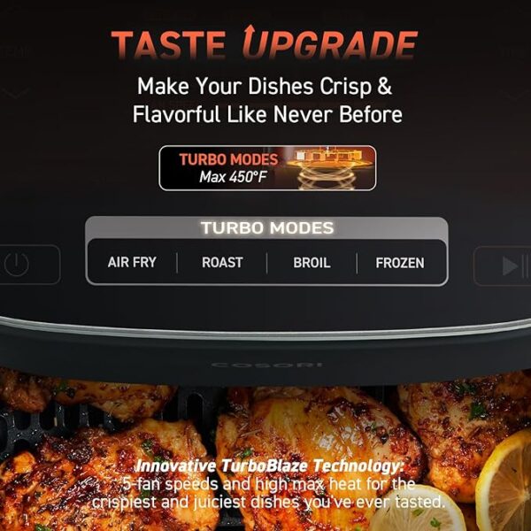 25% Off ON COSORI Air Fryer 9-in-1, Compact & Large 6-Qt, Fast Turbo Modes, 90°–450°F Even Results With Precise Temperature Control, Up to 95% Less Oil*, Roast, Bake, Dry, Reheat, Frozen, Broil, Proof, Grey - Image 8