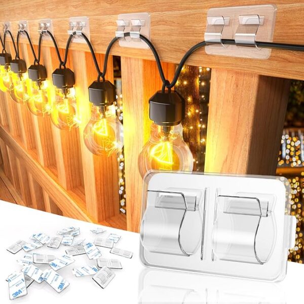 50% Off on Hooks for Outdoor String Lights Clips: 25Pcs Heavy Duty Cable Clips with Waterproof Adhesive Strips for Light