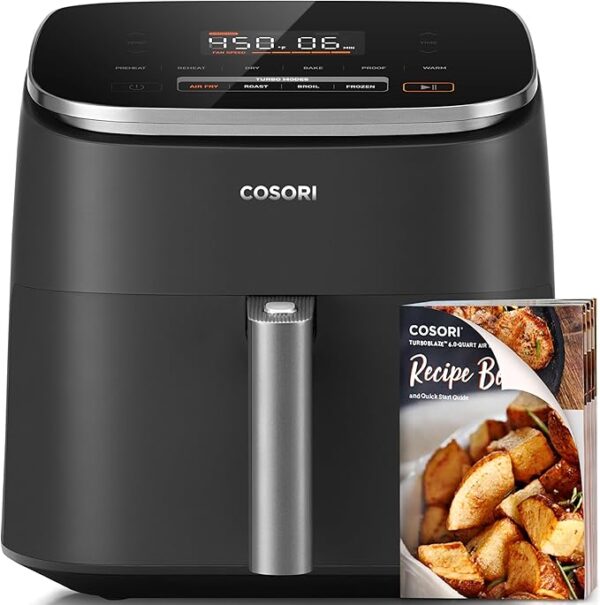25% Off ON COSORI Air Fryer 9-in-1, Compact & Large 6-Qt, Fast Turbo Modes, 90°–450°F Even Results With Precise Temperature Control, Up to 95% Less Oil*, Roast, Bake, Dry, Reheat, Frozen, Broil, Proof, Grey