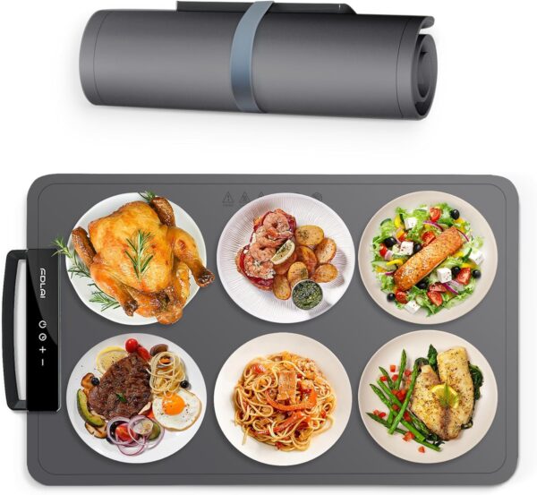 40% OFF ON Portable Electric Warming Tray, Food Warming Mat with Adjustable Temperature, Silicone Foldable Food Warmer Fast Heating Mat