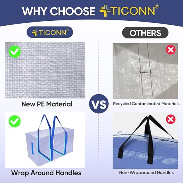 45% Limited Time Off On TICONN 6 Pack Extra Large Heavy Duty Moving Bags with Zippers & Carrying Handles - Image 3