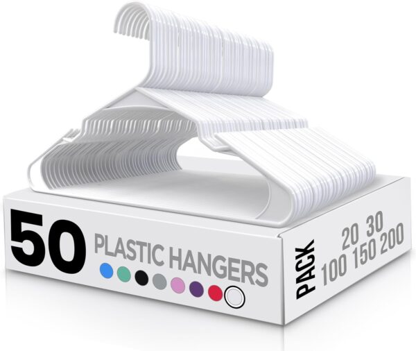 Utopia Home Plastic Hangers with Shoulder Grooves (White)  50 Pack
