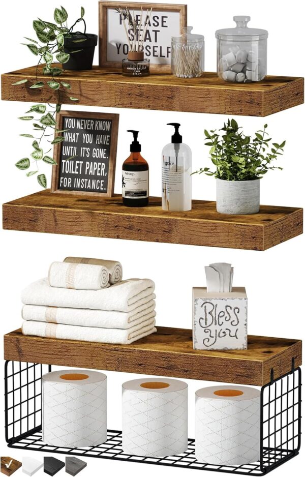 39% Limited Time Off on QEEIG Bathroom Shelves Over Toilet - Wall Mounted Floating Shelves Toilet