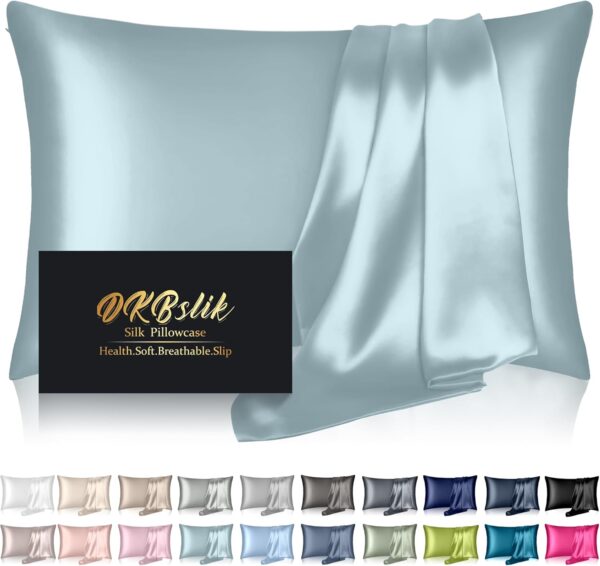 26% Off On Mulberry Silk Pillowcase, Standard Size - Cooling, Anti-Acne, Hidden Zipper - Aqua Blue - Image 2