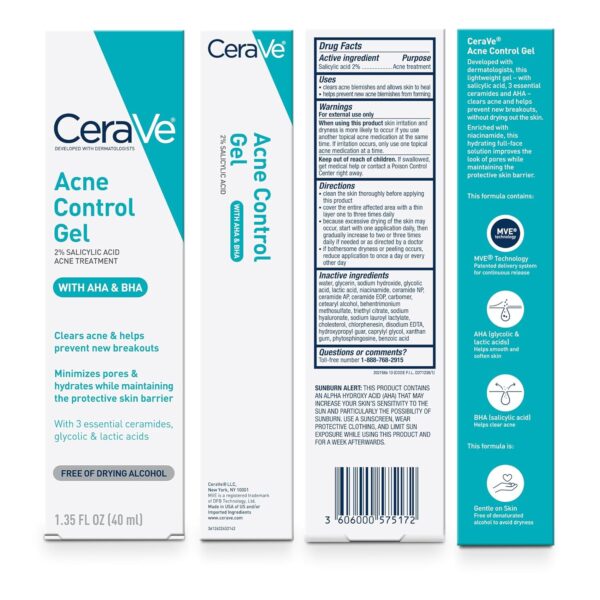 21% deal on CeraVe Acne Control Gel, 2% Salicylic Acid Treatment With Glycolic Acid + Lactic Acids + Niacniamide - Image 2