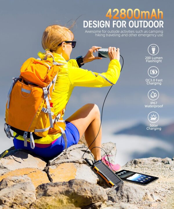 49% Limited Time Deal on Power-Bank-Solar-Charger - 42800mAh Portable Charger,Solar Power Bank,Fast Charger Built-in Super Bright Flashlight - Image 3